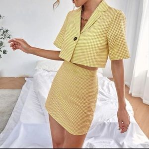 Gingham single button blazer and skirt set